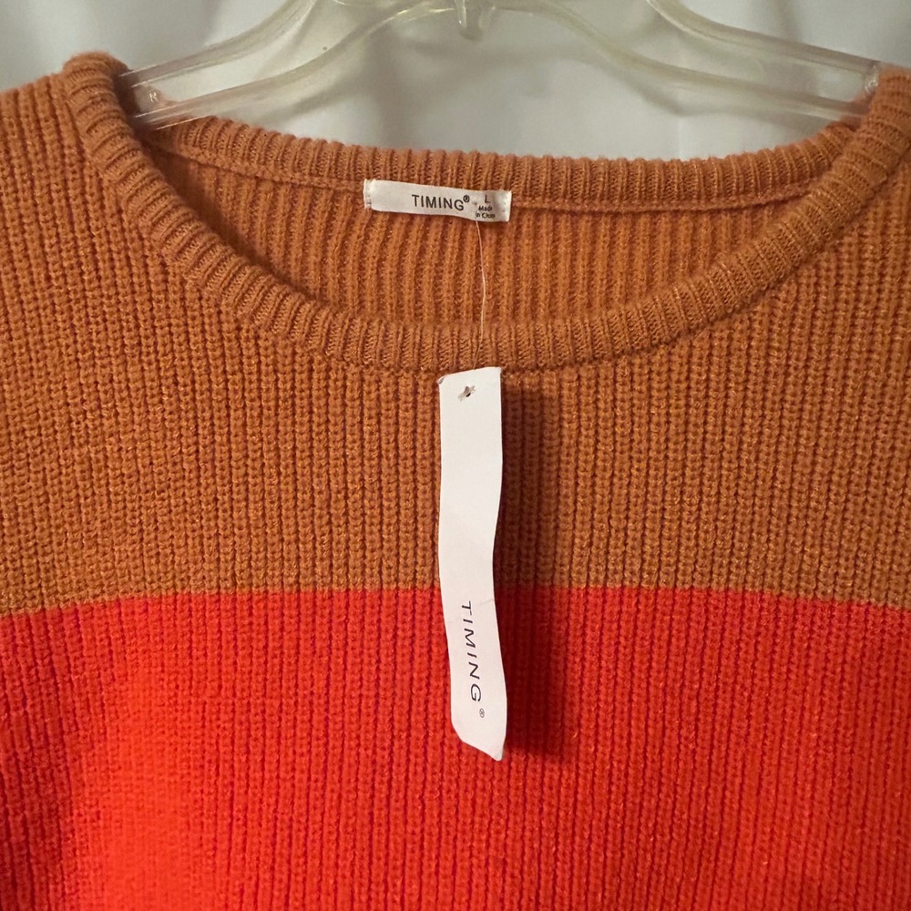 Striped Color Block Sweater Pullover Long Sleeve Knit Top - Picture 2 of 7